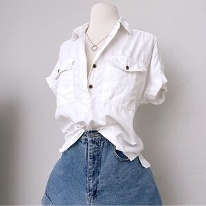 White Utility Short Sleeve Top